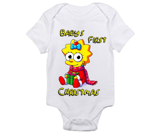 Baby's First Christmas Maggie Simpson Christmas Themed Onesie