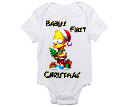 Baby's First Christmas Bart Simpson Christmas Themed Onesie